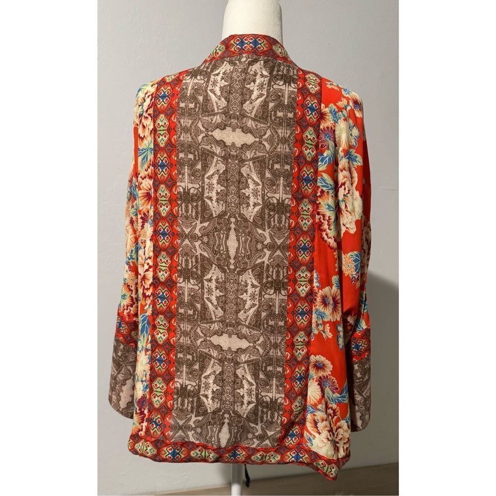 Free People floral print mix print chiffon zip front cinch tie  on hem Xs/S jack - Picture 6 of 9